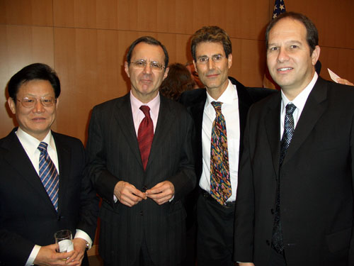 Geneva, Switzerland 2005. Ambassador Sha Zukang of China, Jeffrey Kovar Legal advisor to the United States of America Mission and Dr Noam Yifrach Head of Magen David Adom Israel.