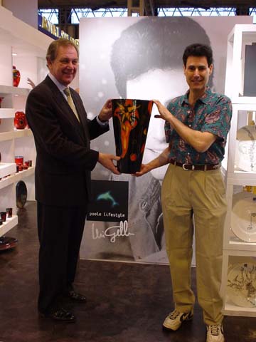 Poole Pottery Boss Peter Mills with a Uri Geller special one of kind black vase, exculsively for the Poole Pottery Museum.